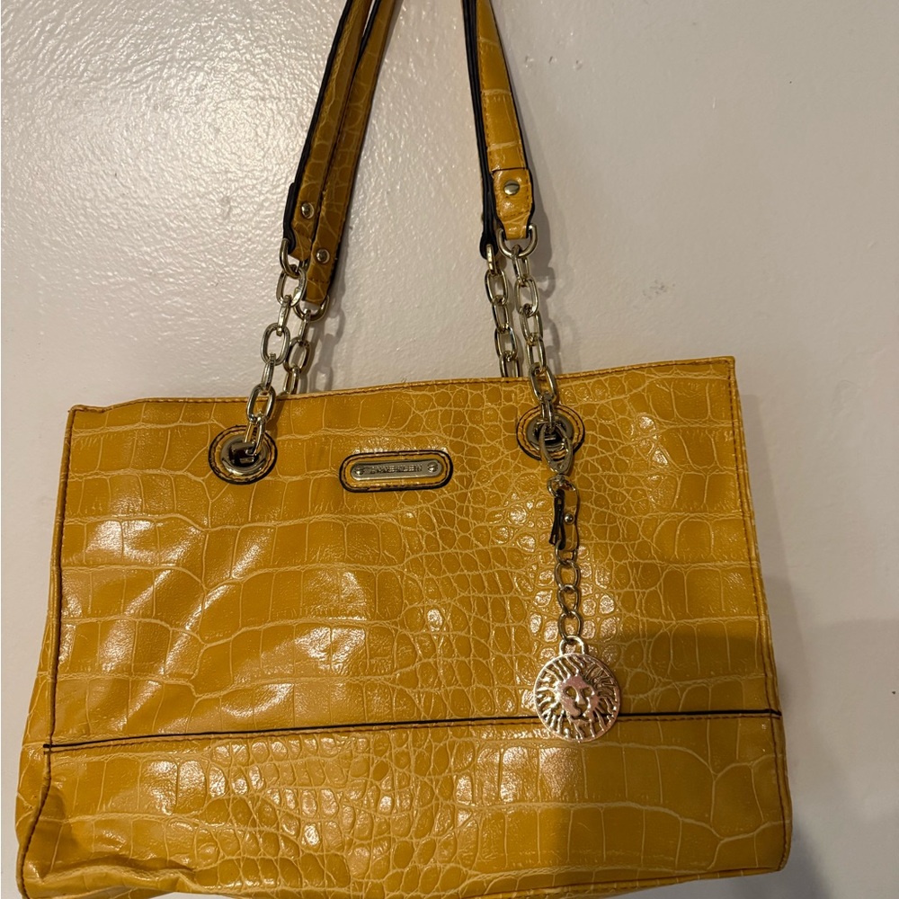 Anne Klein Mustard Croc-Embossed Tote